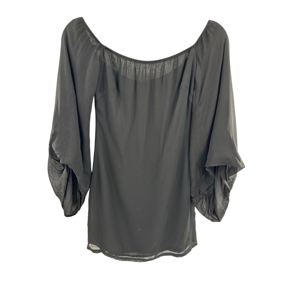 Reformation Black Off Shoulder Long Sleeve Sheer Mini Dress XS See Measurements